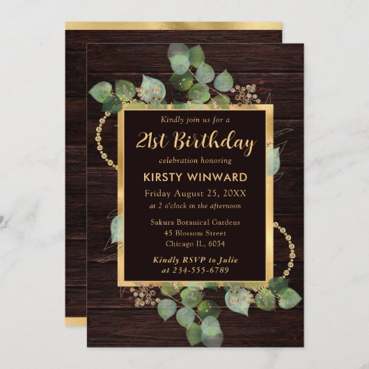 Eukalyptus und Grüne zum Geburtstag Einladung (Vorne/Hinten)