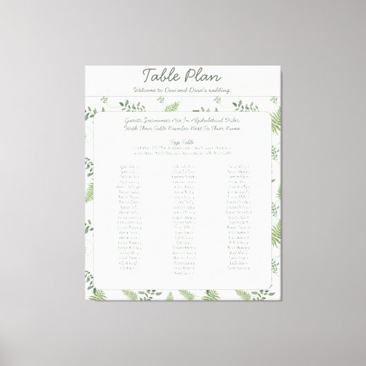 Eukalyptus und Hochzeitsplan Leinwanddruck (Vorderseite)