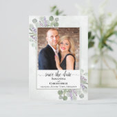 Eukalyptus und Lavender Foto Einfache Hochzeit Save The Date (Stehend Vorderseite)