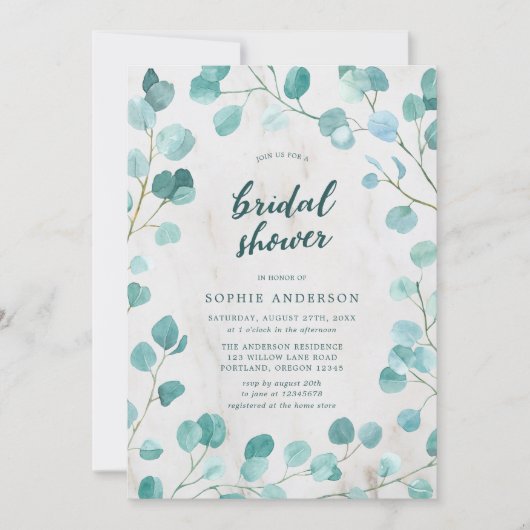 Eukalyptus und Marmor-Brautparty Einladung (Vorderseite)