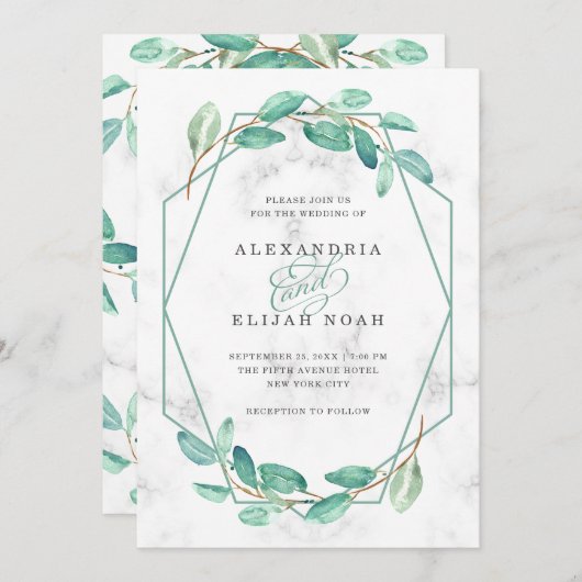 Eukalyptus und Marmor | Hochzeit Einladung (Vorne/Hinten)