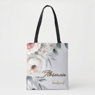 Eukalyptus- und Pfingstrosen-Wasserfarben-Blumenta Tasche