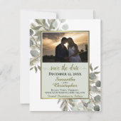 Eukalyptus und Pine mit Foto Hochzeit Save The Date (Vorderseite)