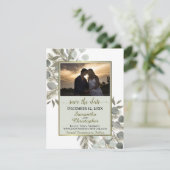 Eukalyptus und Pine mit Foto Hochzeit Save The Date (Stehend Vorderseite)