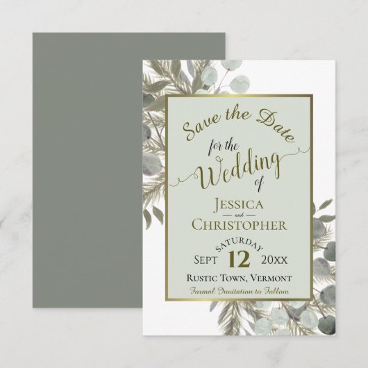 Eukalyptus und Pine Sage Wedding Save The Date (Vorne/Hinten)