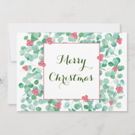 Eukalyptus und Red Berry Wreath Flat Holiday Card Feiertagskarte