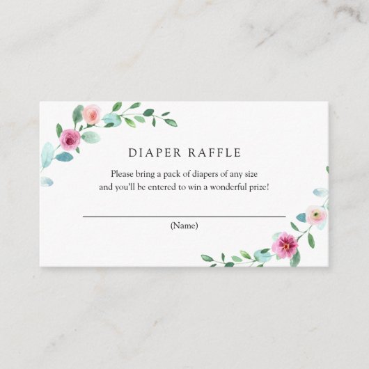 Eukalyptus und rosa Blume - Windelkreuz Begleitkarte (Vorderseite)