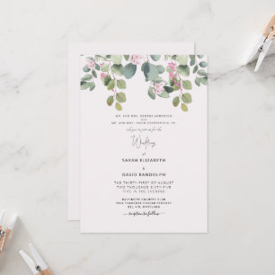 Eukalyptus- und rosa Rosen-Hochzeit beider Eltern Einladung