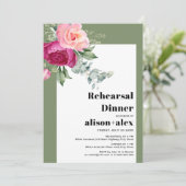 Eukalyptus und Rosen Hochzeitsdinner Probe Einladung (Stehend Vorderseite)