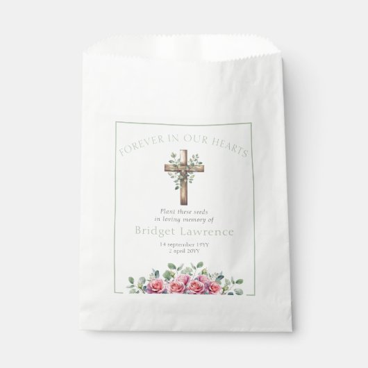 Eukalyptus und Rosen Holzkreuz Grab-Samenpaket Geschenktütchen (Vorderseite)