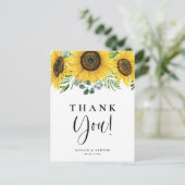 Eukalyptus und Sonnenblumen Hochzeit danke Postkarte (Stehend Vorderseite)