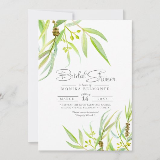 Eukalyptus verlasse Aquarellfarben-Brautparty Einladung (Vorderseite)