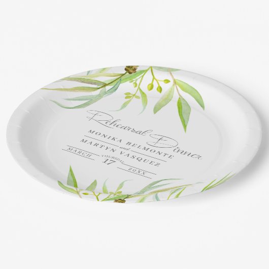 Eukalyptus verlasse Aquarellkunst Probe Pappteller (Schrägansicht)