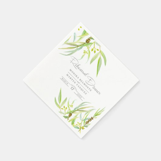 Eukalyptus verlasse Aquarellkunst Probe Serviette (Ecke)