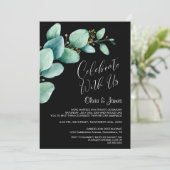 Eukalyptus Verlasse Black Wedding Reception Einladung (Stehend Vorderseite)