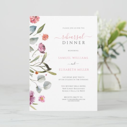 Eukalyptus Verlasse Blume Border Probe Dinner Einladung (Stehend Vorderseite)