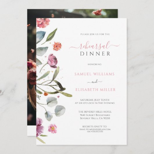 Eukalyptus Verlasse Blume Border Probe Dinner Einladung (Vorne/Hinten)