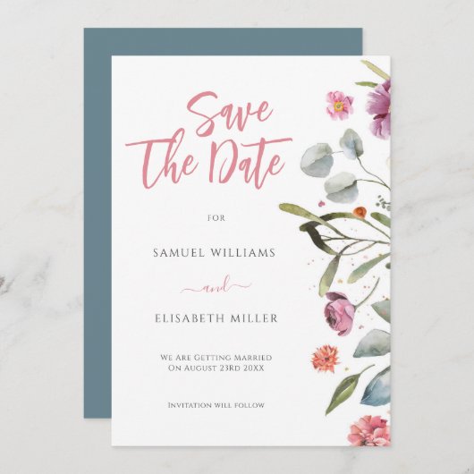 Eukalyptus Verlasse Blume Save the Date Einladung (Vorne/Hinten)