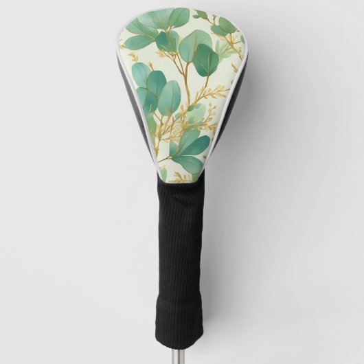 Eukalyptus Verlasse ein grünes und goldenes Design Golf Headcover (Vorderseite)