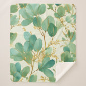 Eukalyptus Verlasse ein grünes und goldenes Design Sherpadecke (Vorderseite)