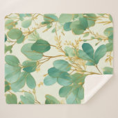 Eukalyptus Verlasse ein grünes und goldenes Design Sherpadecke (Vorderseite (Horizontal))