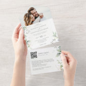 Eukalyptus verlasse elegantes Foto QR Code Hochzei All In One Einladung (Abreißen)