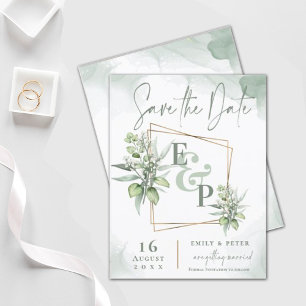 Eukalyptus Verlasse Gold Frame Greenery Wedding Re Ankündigungspostkarte