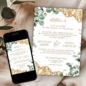 Eukalyptus Verlasse Gold Lace QR Code Muslim Weddi Einladung