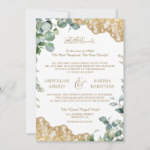 Eukalyptus Verlasse Gold Lace QR Code Muslim Weddi Einladung (Vorderseite)