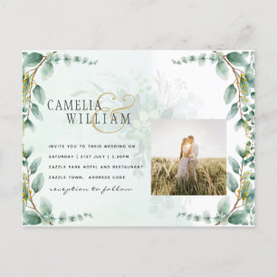 Eukalyptus Verlasse GOLD WEDD QR CODE BUDGET Postkarte