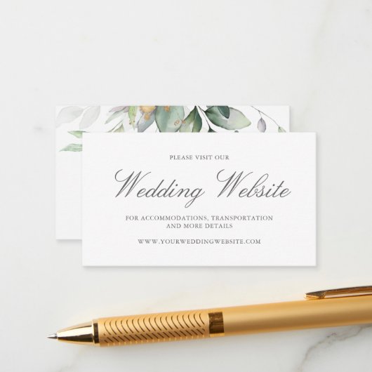 Eukalyptus Verlasse Greenery Gold Wedding Website Begleitkarte (Vorderseite/Rückseite Beispiel)