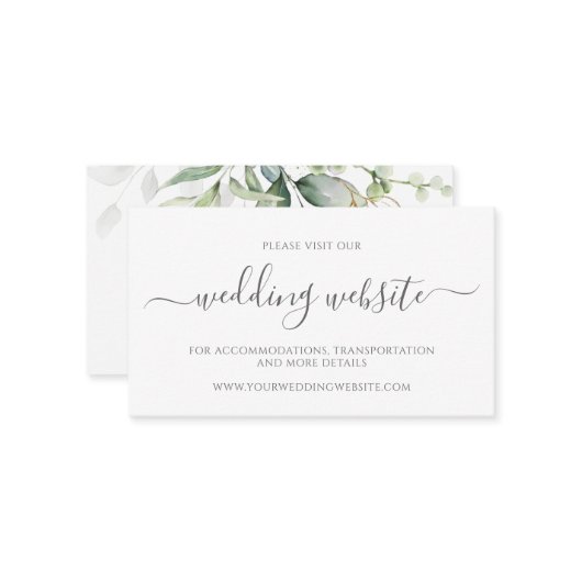 Eukalyptus Verlasse Greenery Gold Wedding Website Begleitkarte (Vorderseite/Rückseite Beispiel)