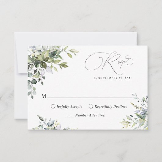 Eukalyptus Verlasse Greenery Wedding RSVP Card Einladung (Vorderseite)