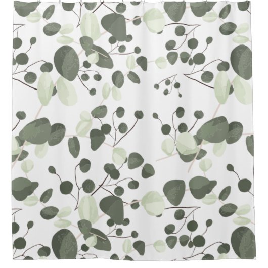 Eukalyptus Verlasse Grün-Weiß-Muster Moderne Duschvorhang (Vorderseite)