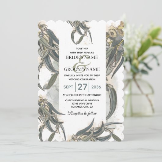 Eukalyptus Verlasse Grüne Hochzeit Einladung (Stehend Vorderseite)