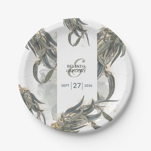 Eukalyptus Verlasse Grüne Hochzeit Pappteller (Vorderseite)