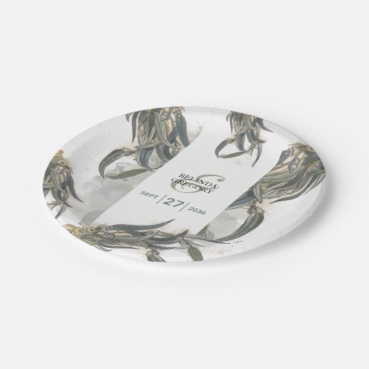 Eukalyptus Verlasse Grüne Hochzeit Pappteller (Schrägansicht)