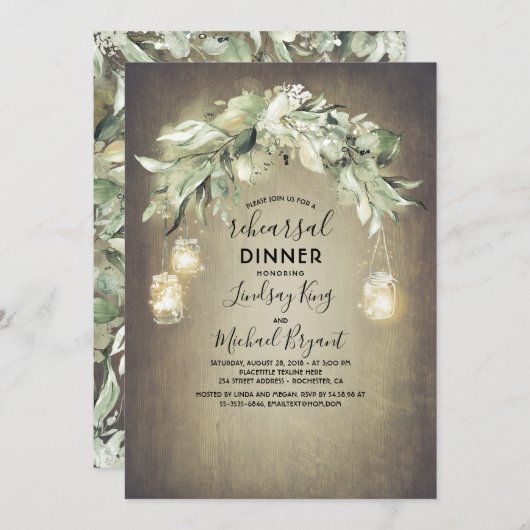 Eukalyptus Verlasse Grüne Rustikale Probe Abendess Einladung (Vorne/Hinten)