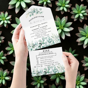 Eukalyptus verlasse Grüne Rustikale UAWG Wedding All In One Einladung