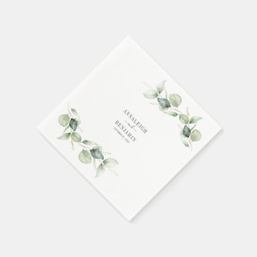 Eukalyptus Verlasse Grüne Wedding Cocktail Serviette (Ecke)