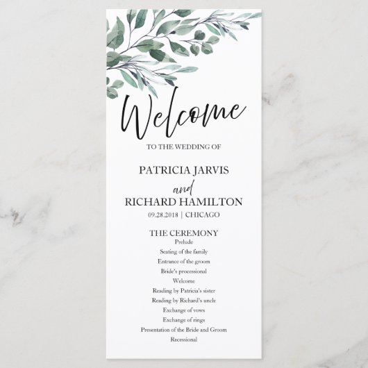 Eukalyptus Verlasse Grünheiratsprogramme 4x9 Programm (Vorderseite)