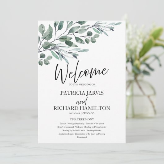 Eukalyptus Verlasse Grünheiratsprogramme Programm (Stehend Vorderseite)