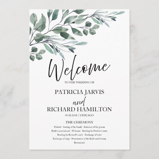 Eukalyptus Verlasse Grünheiratsprogramme Programm (Vorderseite)