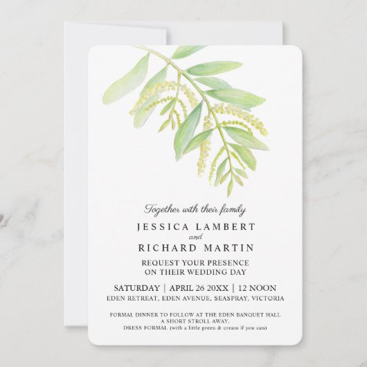 Eukalyptus verlasse Hochzeitsempfang für grünes Wa Einladung (Vorderseite)