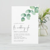 Eukalyptus Verlasse QR-Code-Skript-Hochzeit Einladung (Stehend Vorderseite)