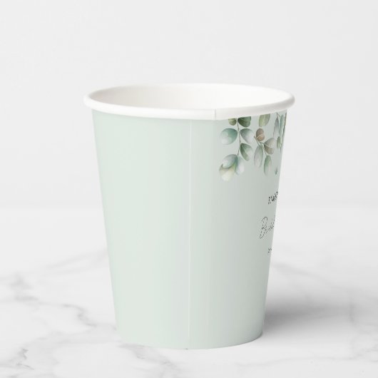 Eukalyptus Verlasse Skriptminimales Brautparty Pappbecher (Rechts)