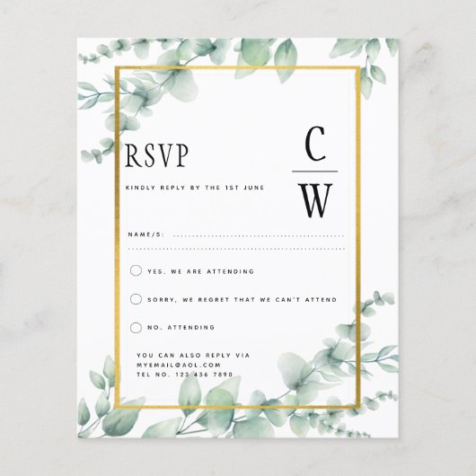 Eukalyptus Verlasse WEDDING Greenery GOLD QR CODE (Vorderseite)