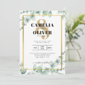 Eukalyptus Verlasse WEDDING Greenery GOLD QR CODE Einladung (Stehend Vorderseite)