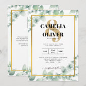 Eukalyptus Verlasse WEDDING Greenery GOLD QR CODE Einladung (Vorne/Hinten)