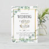 Eukalyptus Verlasse WEDDING Greenery GOLD QR CODE Einladung (Stehend Vorderseite)